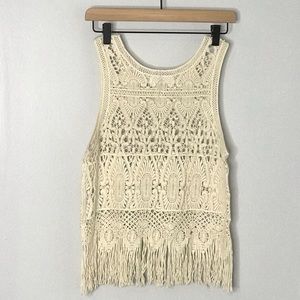 LOVE TREE Boho Fringe Crotchet Tank Size S